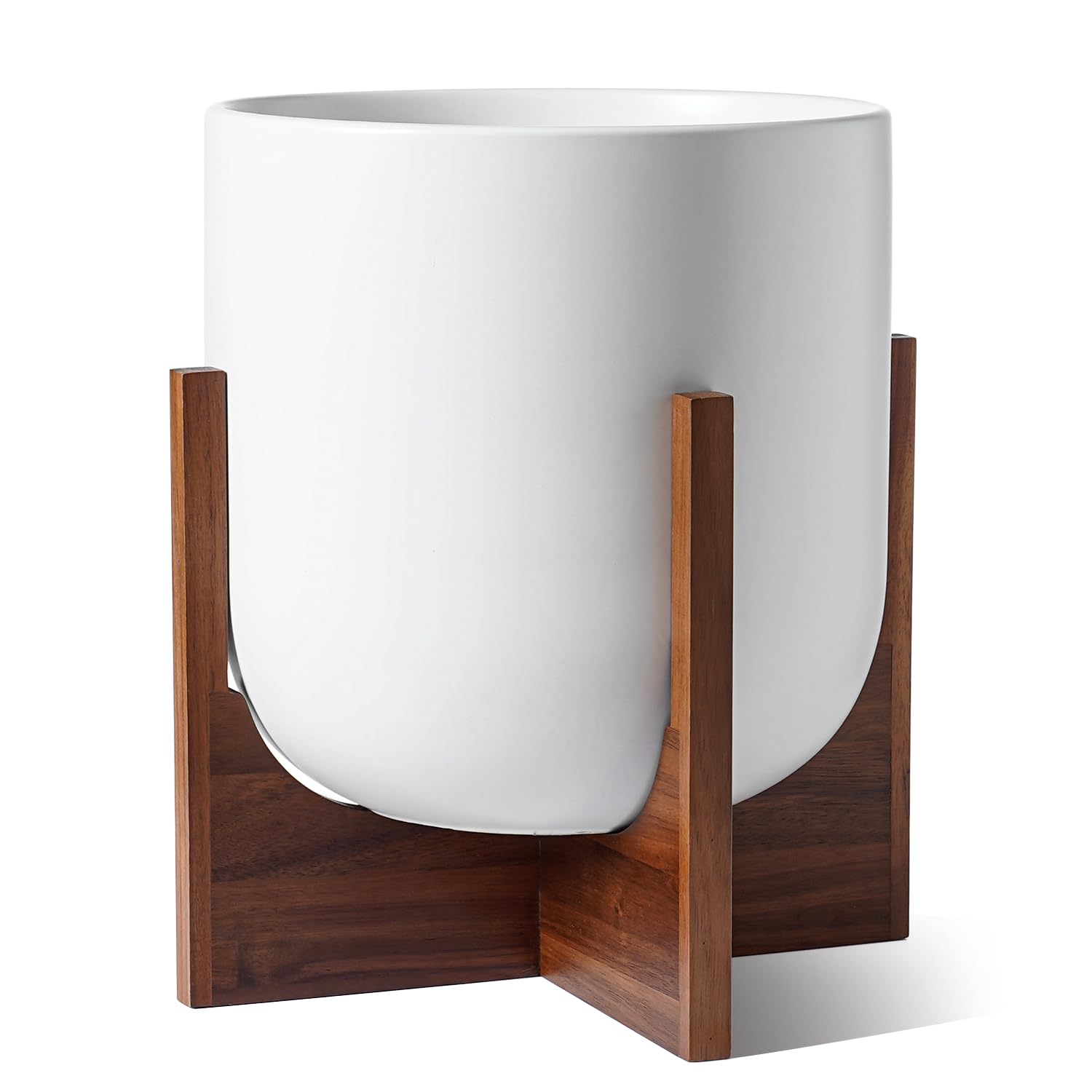 Le Tauci 12 Inch Pots For Plants With Acacia Wood Stand, Ceramic Large Planters For Indoor Plants, Indoor Plant Pots For Office