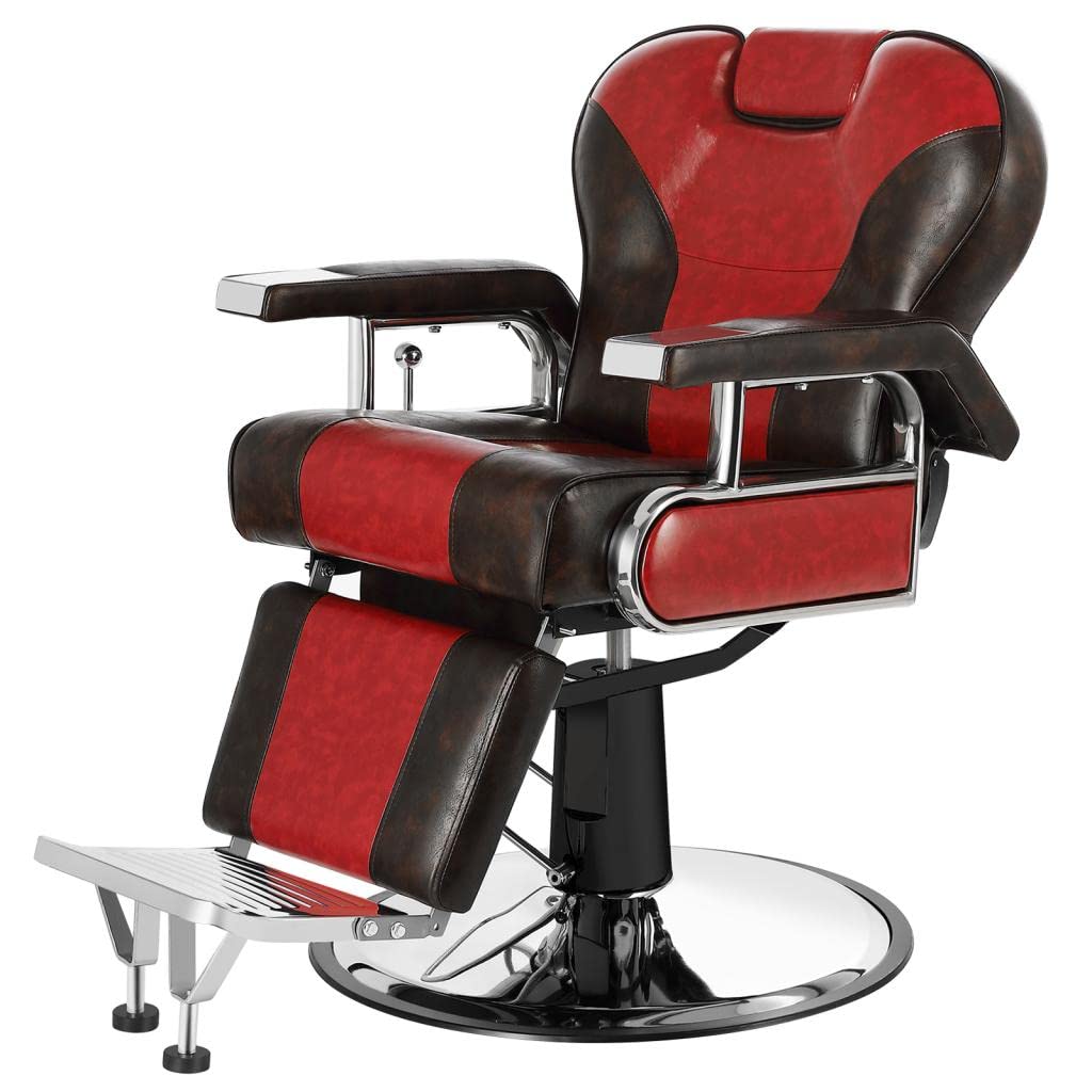 Artist hand Heavy Duty Barber Chairs Hydraulic Reclining Barber Chair Salon Chair Styling Chair for Salon Equipment (Red/Brown)