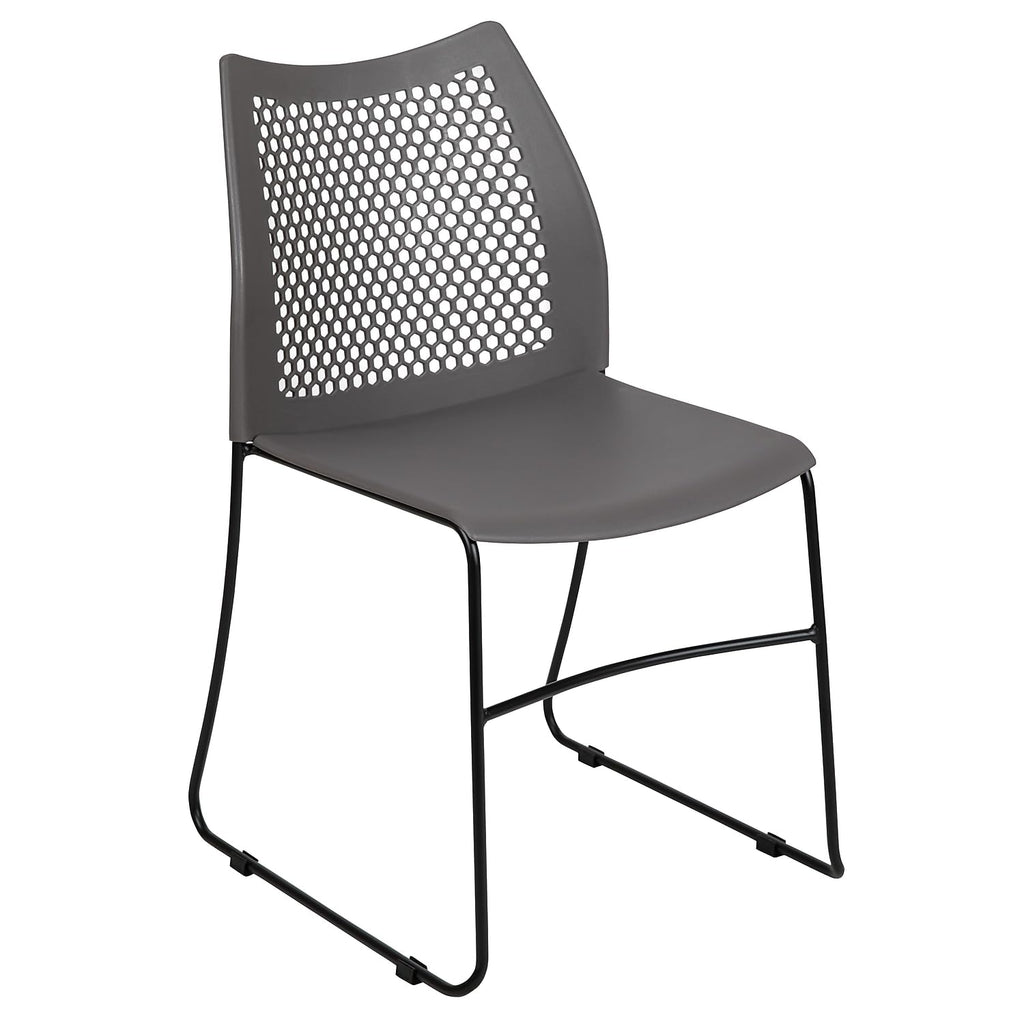 Flash Furniture Hercules Series 661 Lb. Capacity Gray Stack Chair With Air-Vent Back And Black Powder Coated Sled Base