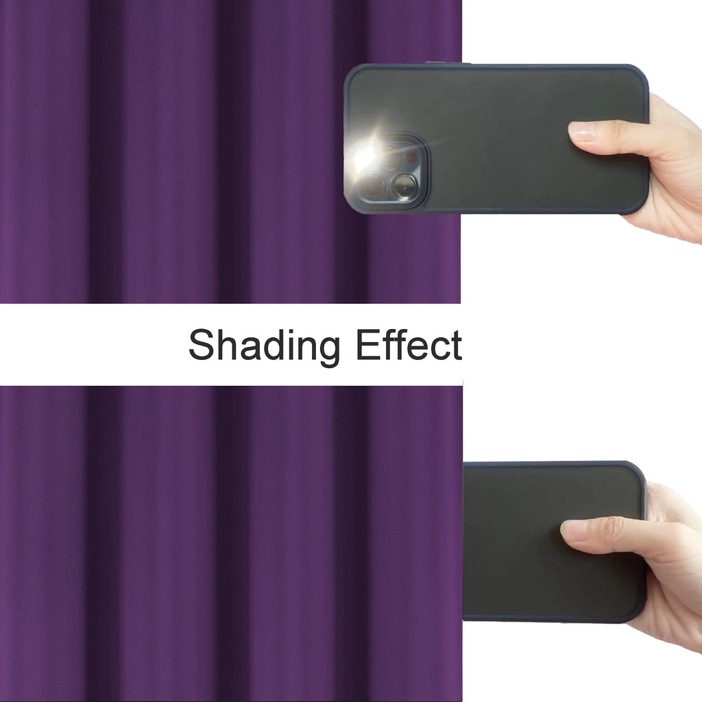 Lemomo 100% Blackout Curtains 52 X 72 Inch/Purple Curtains 2 Panels With Black Lining Room Darkening Thermal Insulated Bedroom C