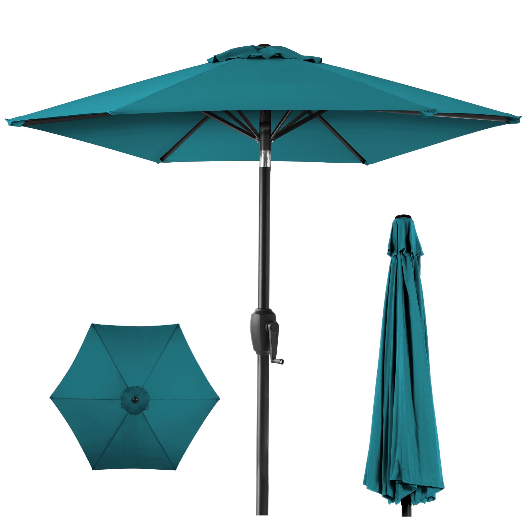 Best Choice Products 7.5Ft Heavy-Duty Round Outdoor Market Table Patio Umbrella W/Steel Pole, Push Button Tilt, Easy Crank Lift - Cerulean