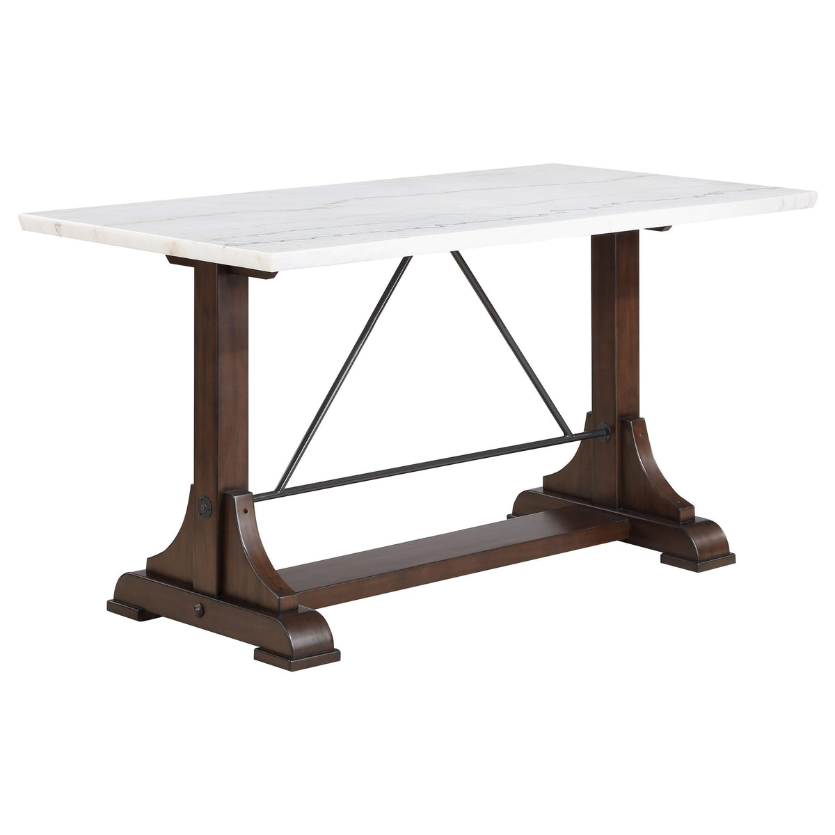 Coaster Home Furnishings Aldrich Counter Height Trestle Base Dining Table with Genuine White Marble Top Dark Brown