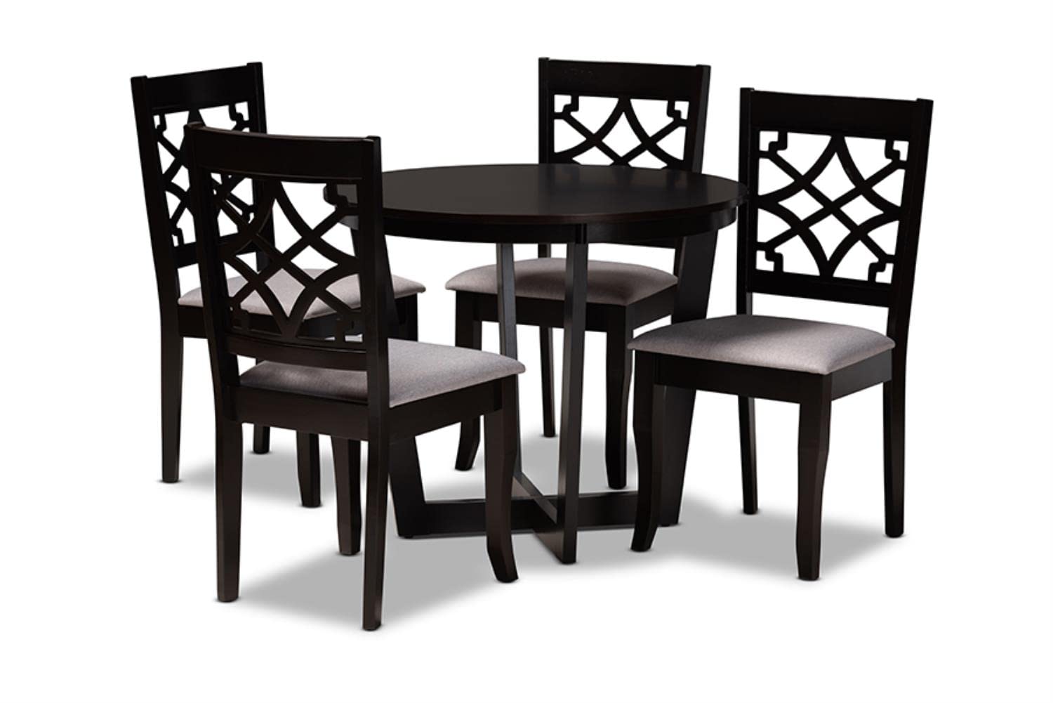 Baxton Studio Tricia Modern and Contemporary Grey Fabric Upholstered and Dark Brown Finished Wood 5-Piece Dining Set