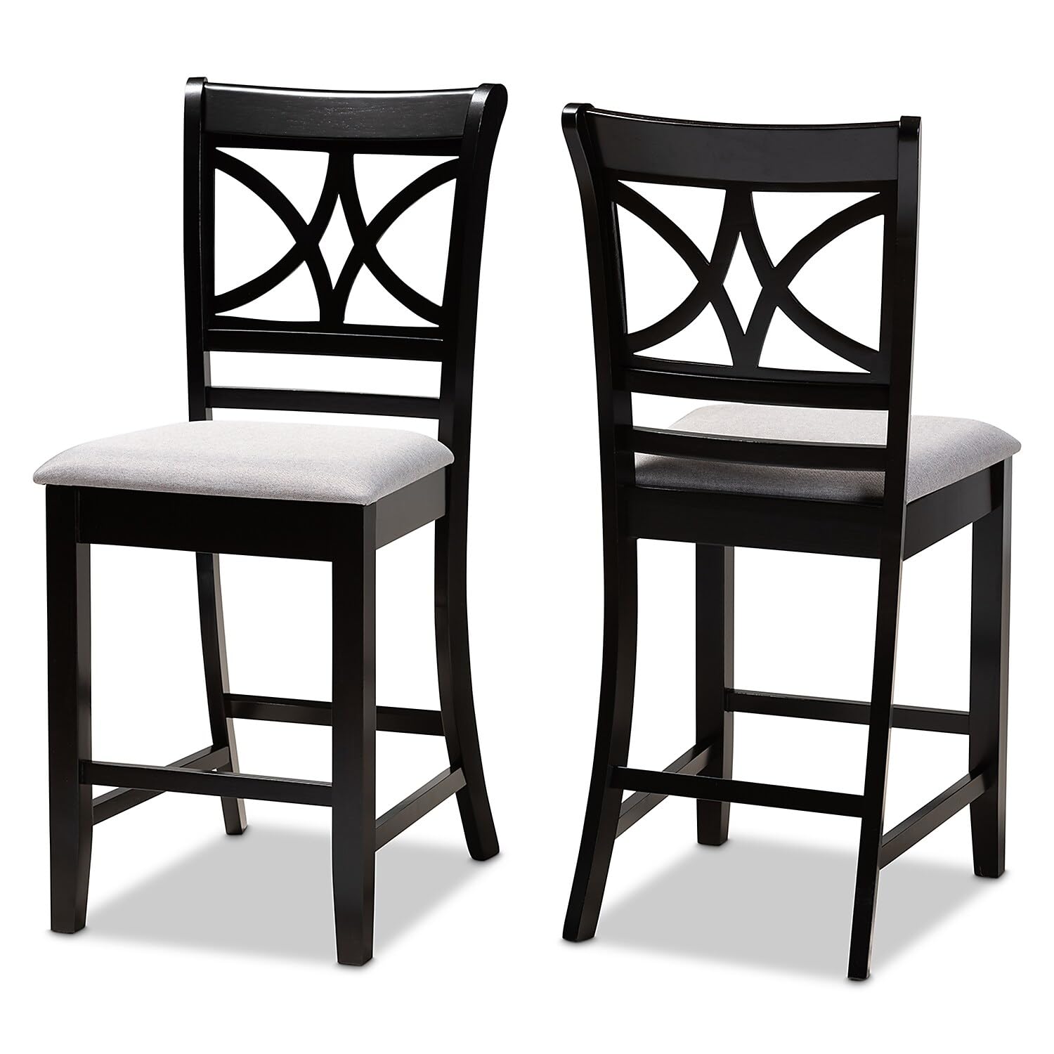 Baxton Studio Chandler Gray Upholstered Espresso Finished 2-Piece Pub Chairs