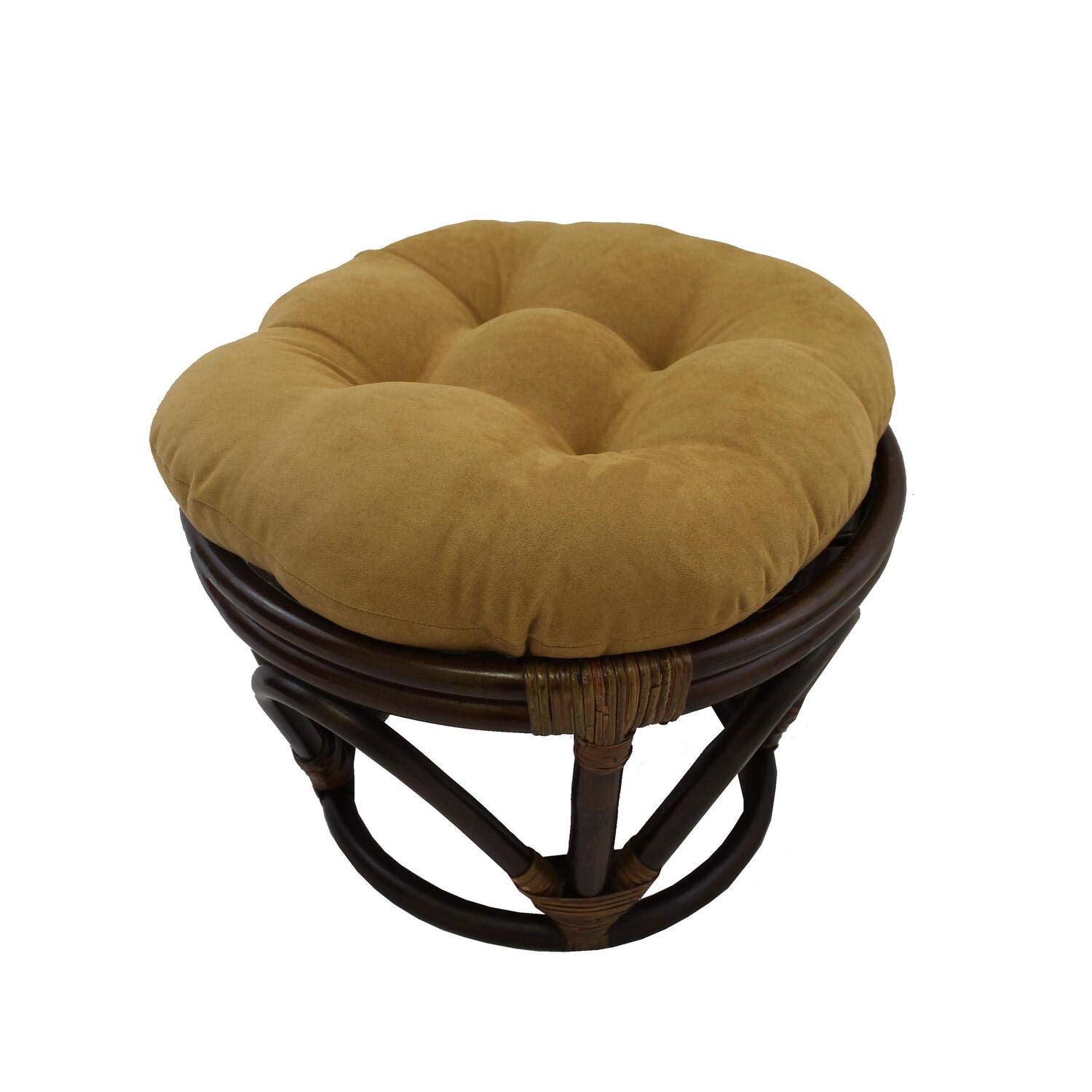 Blazing Needles Solid Microsuede Tufted Round Footstool Cushion, 18&quot;, Camel