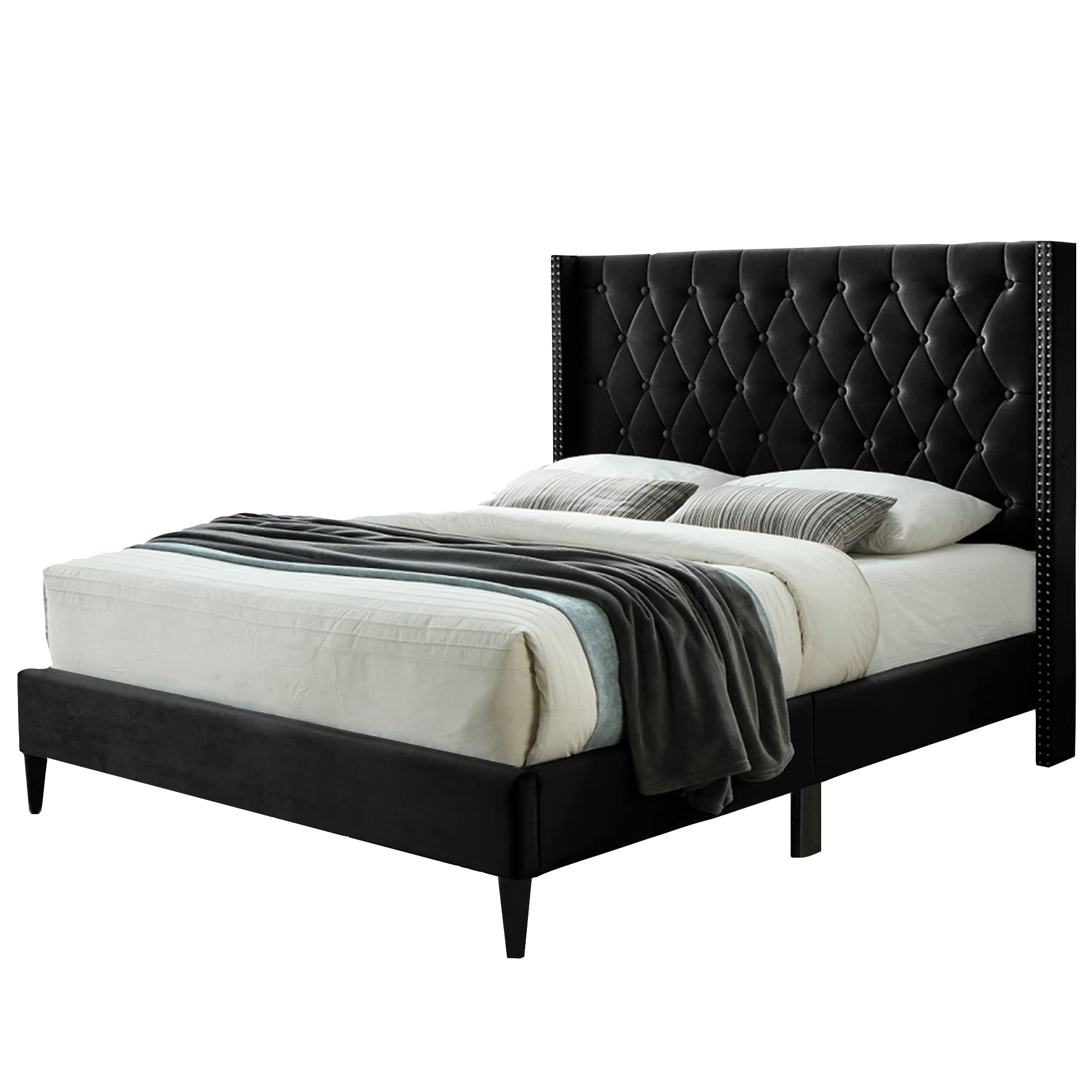 Better Home Products Amelia Velvet Tufted Queen Platform Bed in Black