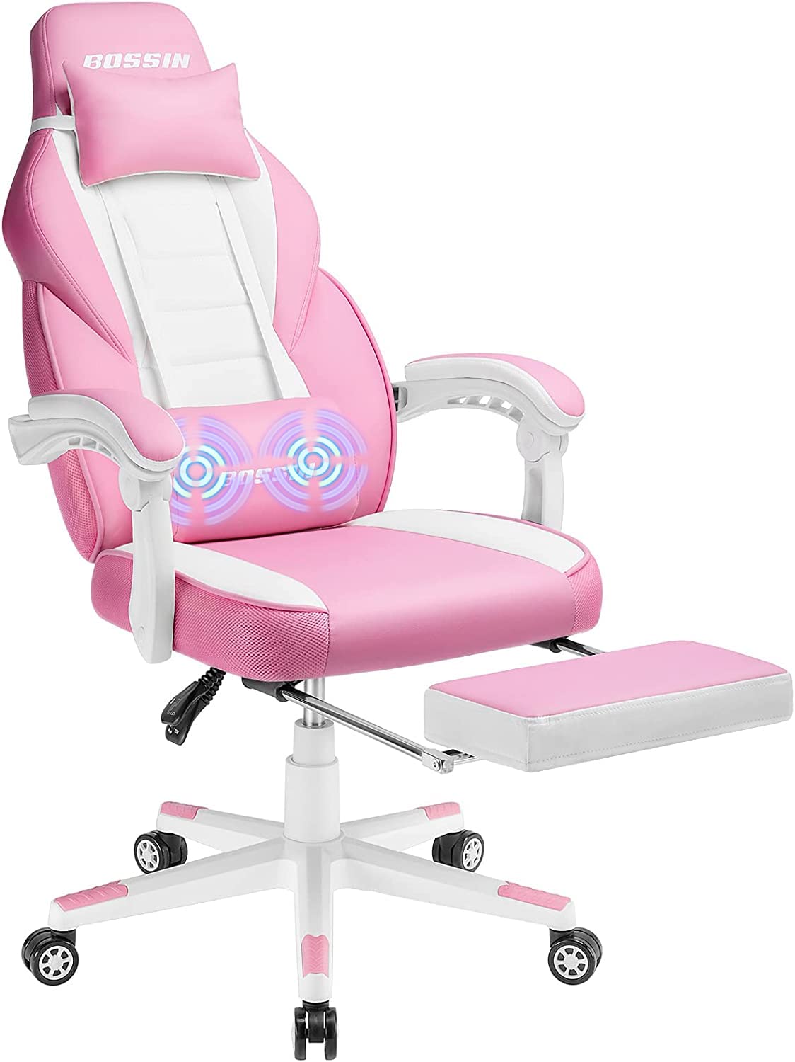 BOSSIN Gaming Chair with Footrest and Massage 400lb Weight Capacity, Big and Tall Gaming Chair for Adults, Ergonomic Heavy Duty 