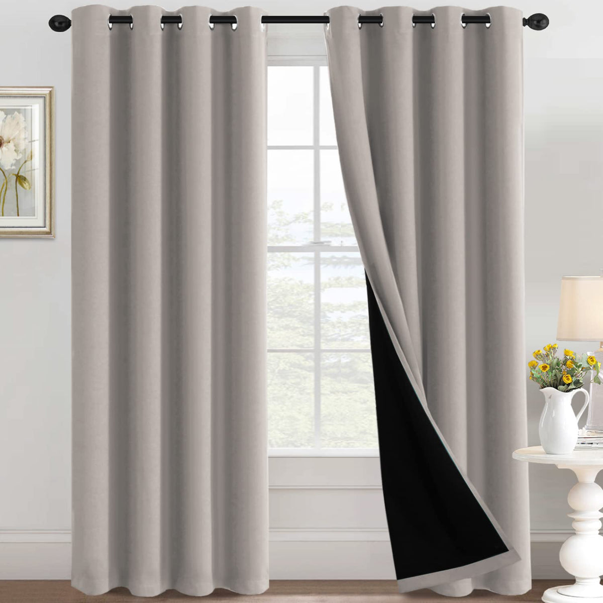 H.Versailtex Sliding Door Curtains For Living Room 100% Blackout Bedroom Curtains 108 Inch Long Patio Door Window Curtain, Gromm