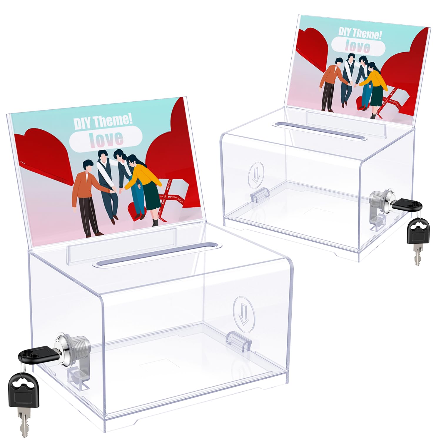 Uniclife 2 Pack Acrylic Donation Box With Lock And Sign Holder Clear Ballot Box With Slot Plastic Suggestion Box Storage Contain