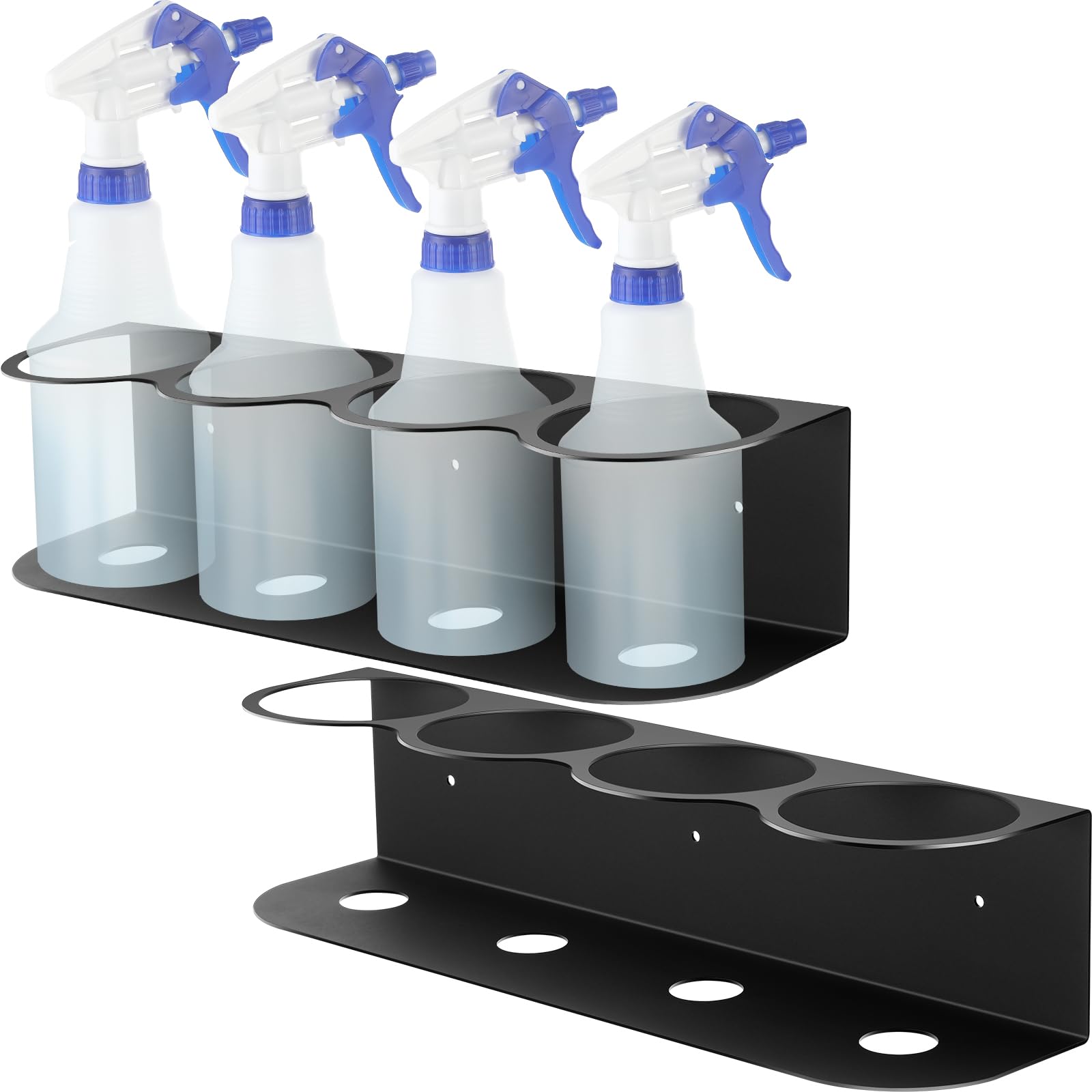 Therwen 2 Pcs 4 Holes All Purpose Steel Spray Bottle Holder Heavy Duty Spray Can Holder Rack Organizer Easy Install Wall Mount P