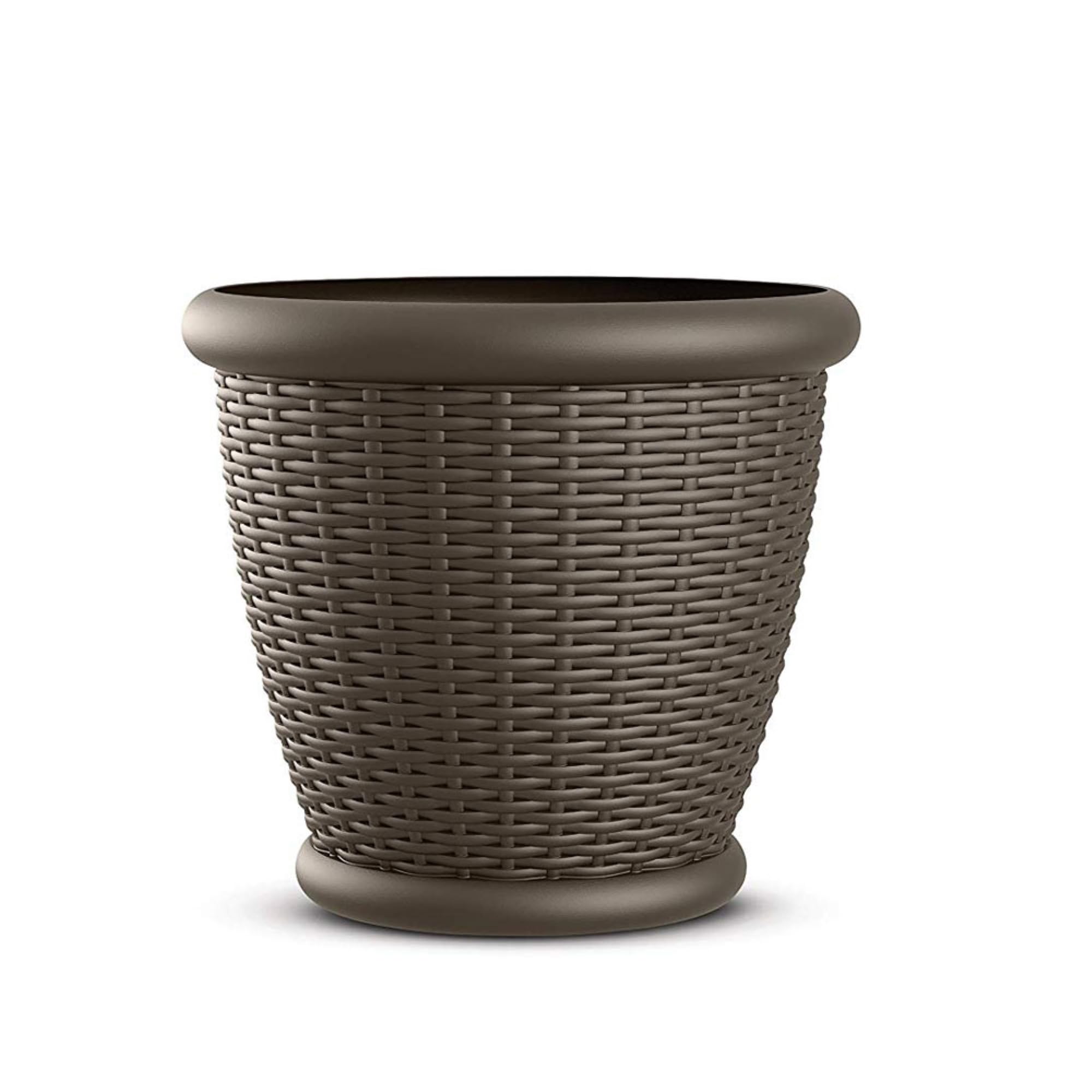 Suncast 18 Inch Round Decorative Plastic Wicker Style Planter Flower Plant Pot With Drillable Drainage Holes For Indoor Or Outdo