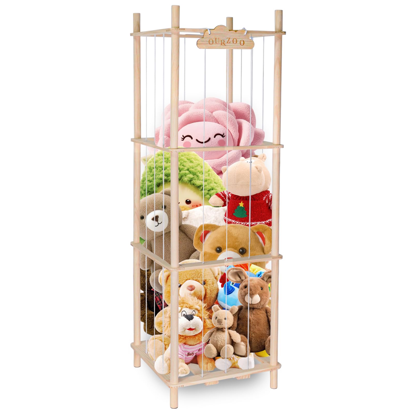 Stuffed Animal Storage, 57 Inch Large Wood Stuffed Animals Cage, Stuffed Animal Zoo, Toy Storage Organizer For Nursery Playroom