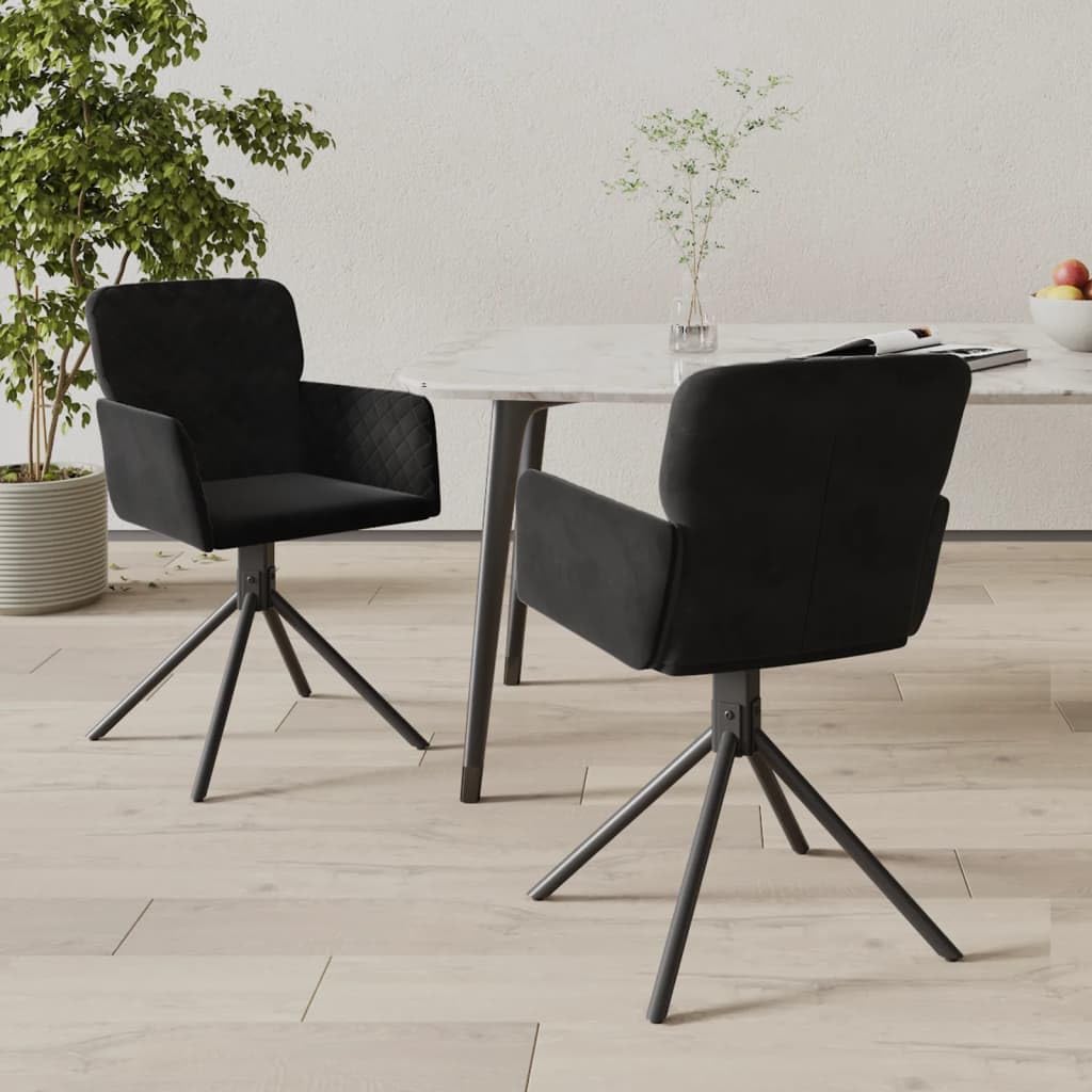 vidaXL Set of 2 Swivel Dining Chairs Black Velvet - Luxurious Material - Modern Design - Comfortable Foam Filling - Velvet Upholstered Seats with Armrests