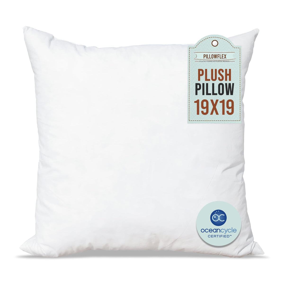 Pillowflex Plush Pillow Insert - Ocean Cycle New Life Synthetic Fiber Filling - 19X19 Machine Washable, Ultra Soft Throw Pillow,