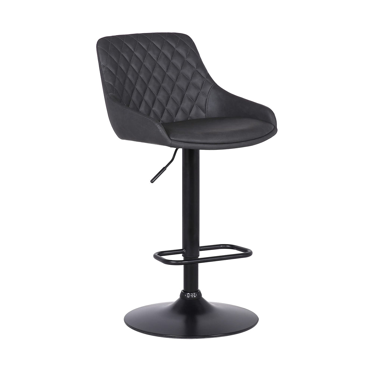 HomeRoots Gray Black Steel,Faux Leather,Plywood Grey Faux Leather and Black Metal Back Tufted Adjustable Bar Stool