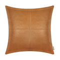 Brawarm Tan Leather Throw Pillow 20 X 20 Inches, Faux Leather Pillow Cover With Piping, Hand Stitched Leather Decorative Throw P