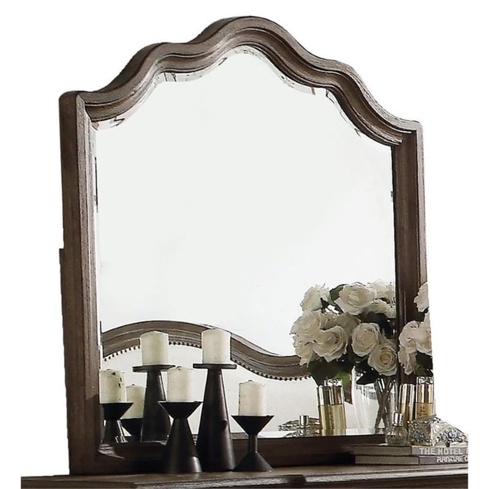 Acme Baudouin Wooden Mirror In Weathered Oak