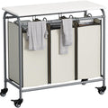 LINZINAR 3 Bag Laundry Basket Sorter Heavy Duty Rolling Lockable Wheels Laundry Hamper Cart with Ironing Board and Removable Bag