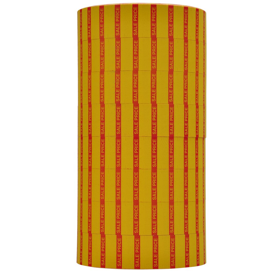 Red Reverse Print On Yellow'Sale Price' Pricing Labels To Fit Monarch 1131 Pricers. 8 Rolls With 1 Free Ink Roller.