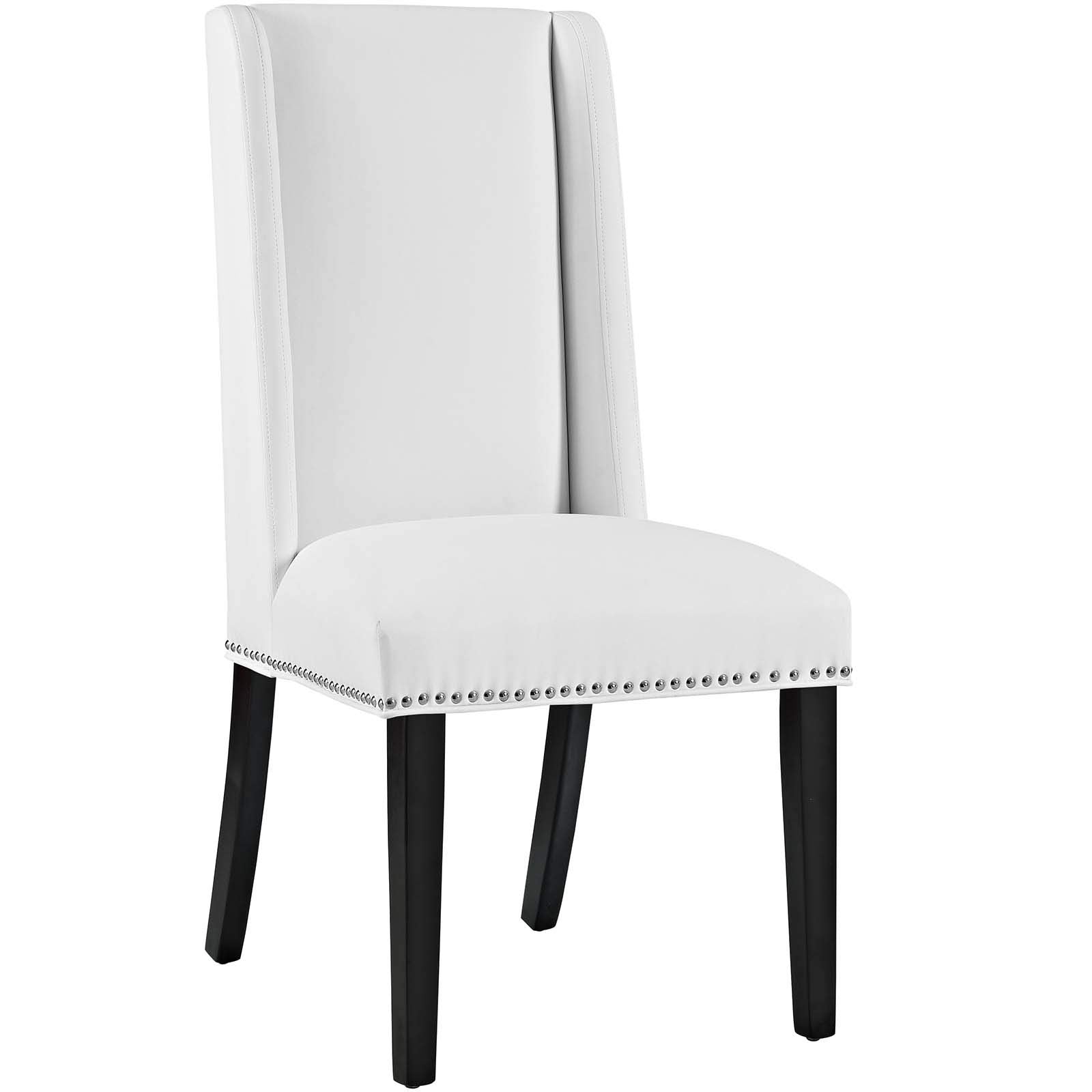 Modway Baron Modern Tall Back Wood Faux Leather Upholstered Four Dining Chairs In White