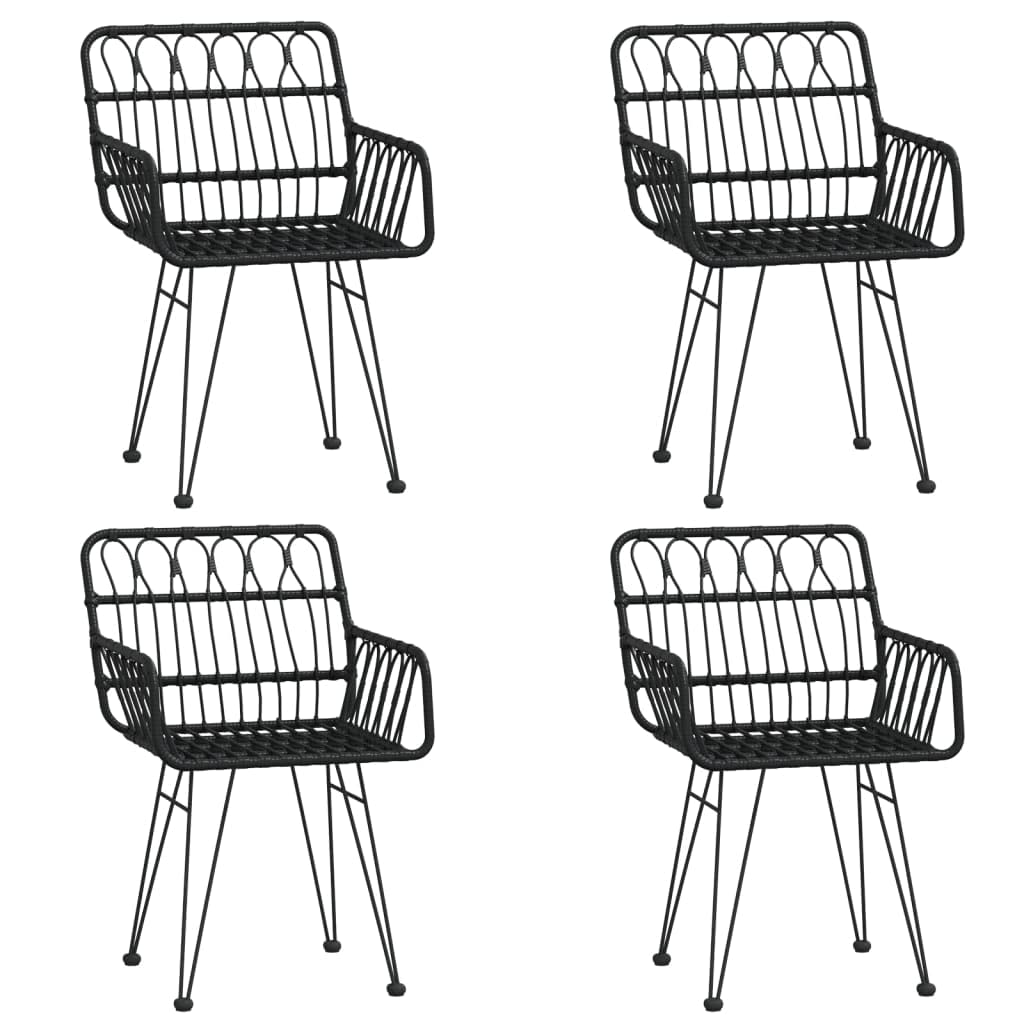 vidaXL Modern Patio Dining Set - Black Poly Rattan and Steel - Includes 1 Square Table and 4 Chairs - for Outdoor, Garden, Deck, and Patio Use