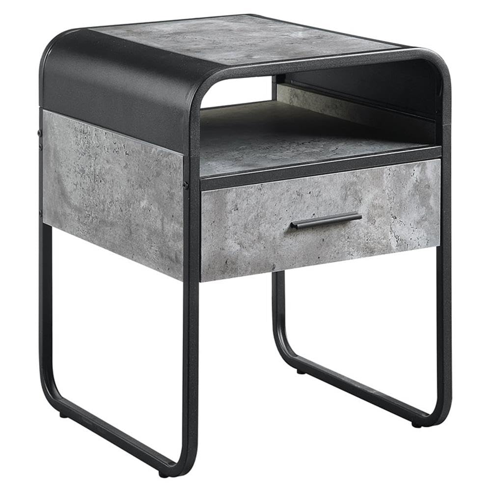 Acme Furniture Square End Table with Drawer, Concrete Gray and Black
