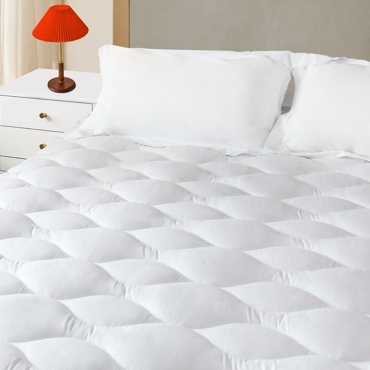 Kayfia Queen Mattress Pad, Quilted &Breathable Mattress Topper Queen Size With 3D+7D Snow Down Alternative Fill, Cooling Pillow
