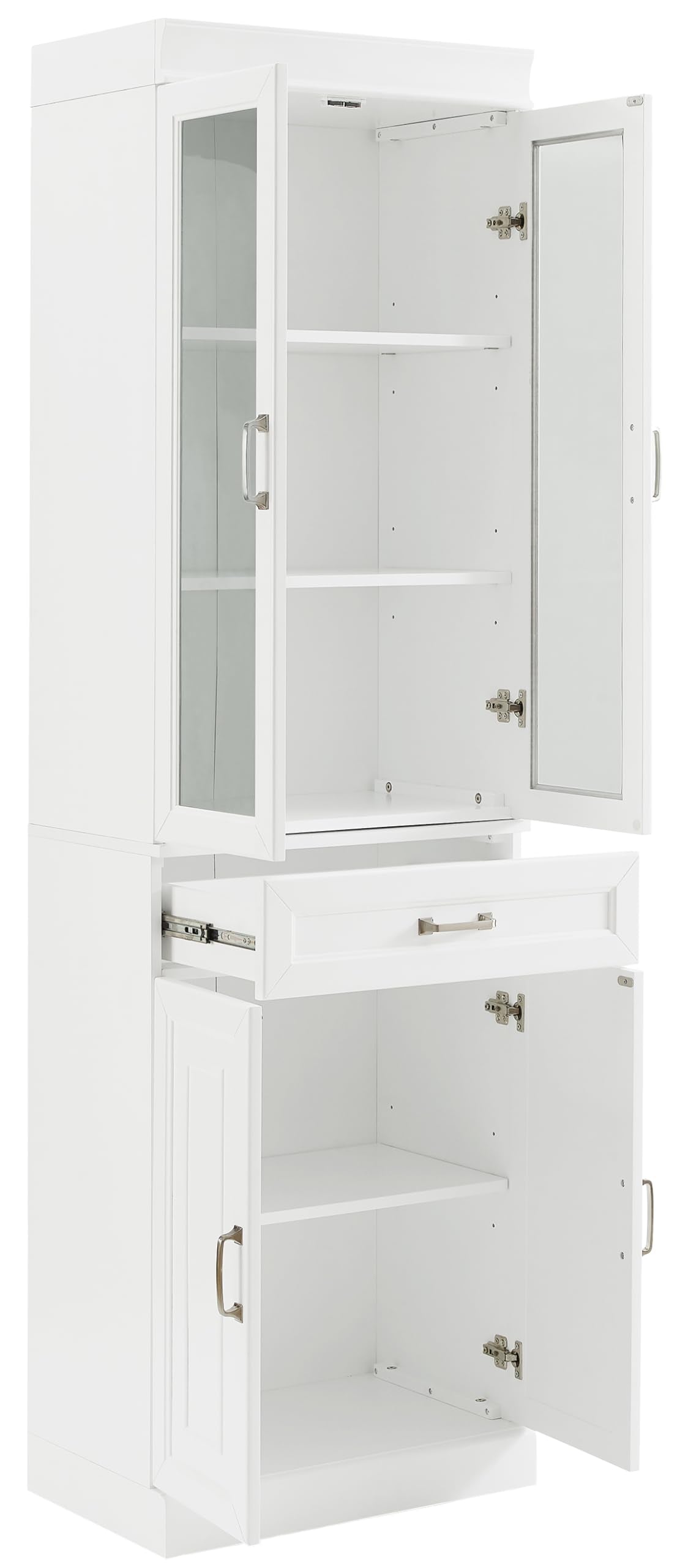 Crosley Furniture Stanton 2-Piece Glass Door Kitchen Storage Pantry Cabinet with Shelves Dining, Laundry Room, White