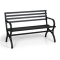 Phi Villa Outdoor Garden Bench, 48” Long Metal Steel Bench With Backrest And Armrests, Modern Slatted Design For Patio, Lawn, Yard, Porch - Black