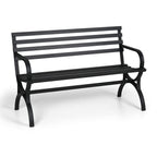 Phi Villa Outdoor Garden Bench, 48” Long Metal Steel Bench With Backrest And Armrests, Modern Slatted Design For Patio, Lawn, Yard, Porch - Black