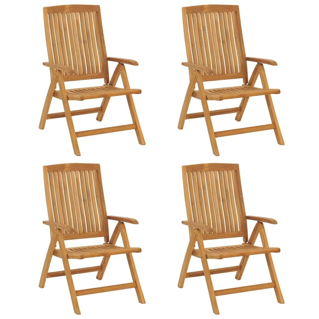 vidaXL 4 x Reclining Garden Chairs and Cushions Solid Wood Teak - Thumbnail 4