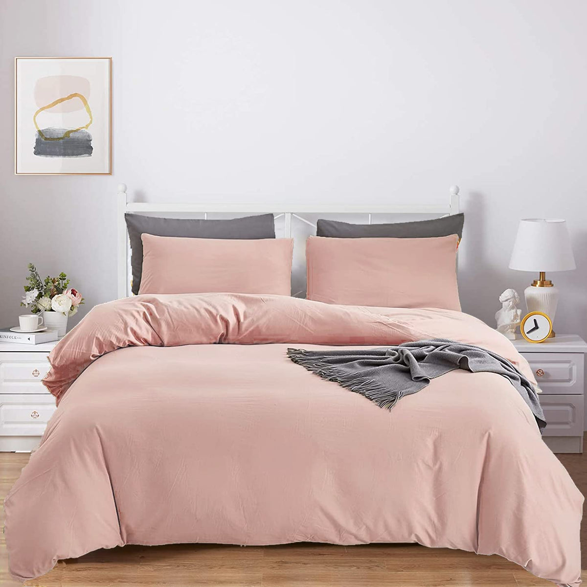 Karever Blush Pink Comforter Set Queen Solid Rose Pink Bedding Quilt Set Girls Blush Pink Comfroter Set 3 Pcs For Women Teens Ad