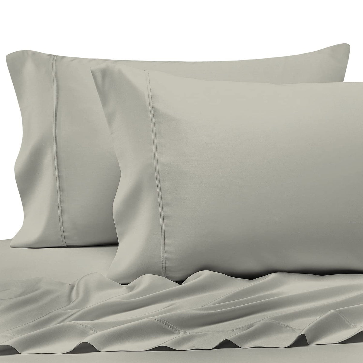 Pizuna Pure 100% Cotton Pillow Cases King Size Set Of 2 Silver, Luxurious 400 Thread Count Long Staple Cotton Sateen With Stylis