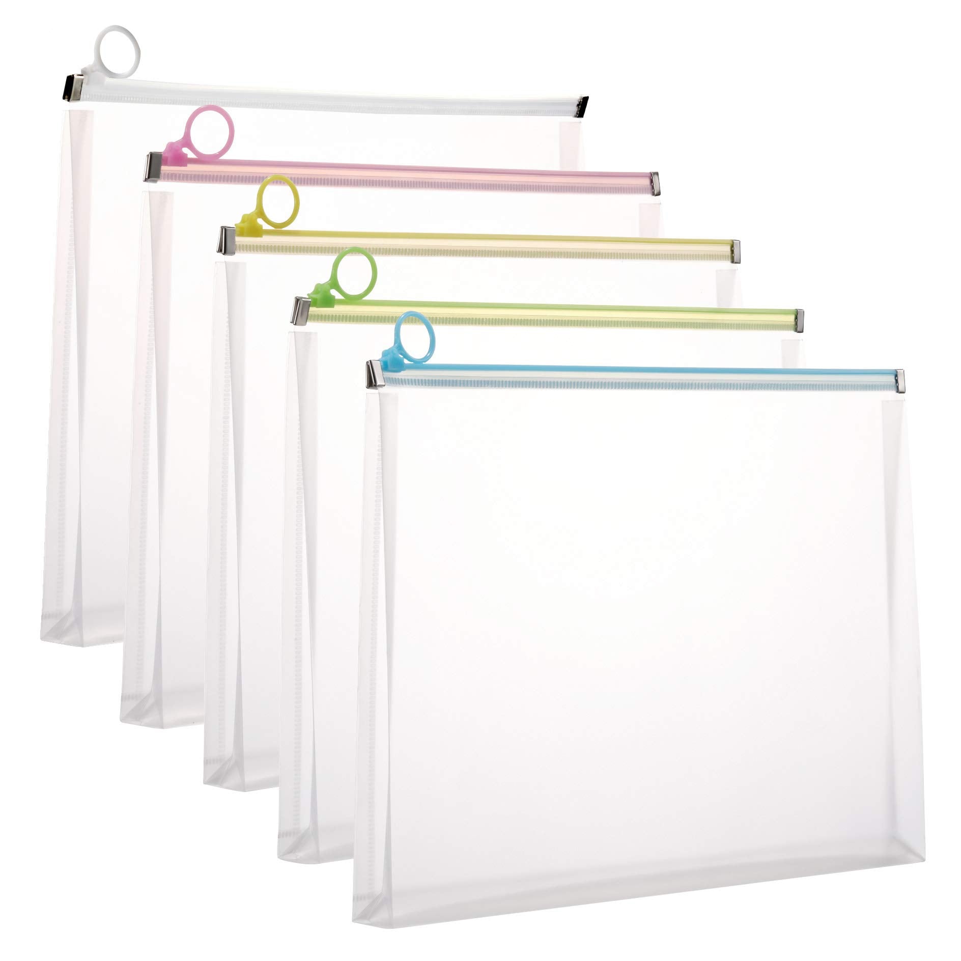 5Packs 9 3/4 X 13 Clear Plastic Zip Envelopes Letter File Document Paper Folder Case Assorted Colors