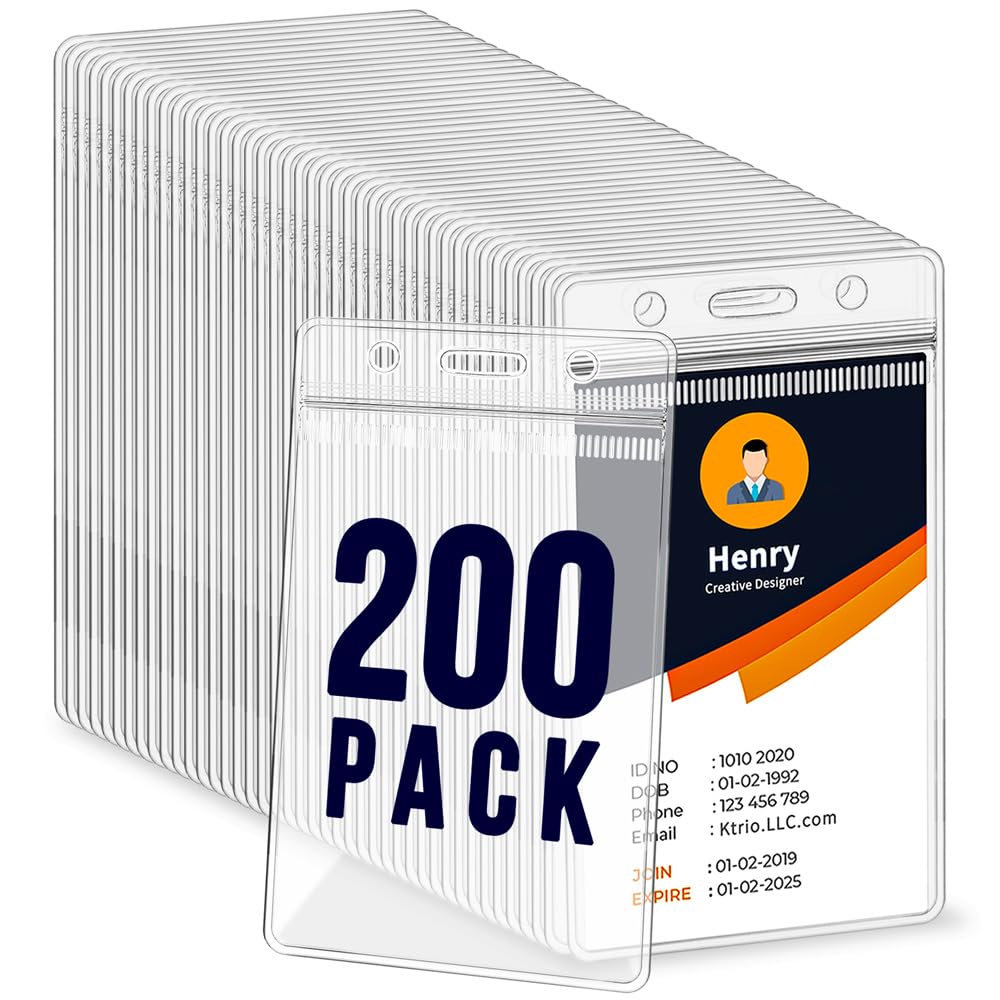 200 Pack Id Badge Holder - Vertical Badge Holder, 2.25' X 3.5' Clear Cards Holders For Lanyard, Plastic Sealable Waterproof, N