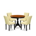 East West Furniture Amab5-Bch-73 5 Piece Kitchen Table & Chairs Set Includes A Round Dining Room Table With Pedestal And 4 Eggnog Faux Leather Parsons Dinette Chairs, 36X36 Inch, Black & Cherry