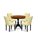 East West Furniture Amab5-Bch-73 5 Piece Kitchen Table & Chairs Set Includes A Round Dining Room Table With Pedestal And 4 Eggnog Faux Leather Parsons Dinette Chairs, 36X36 Inch, Black & Cherry