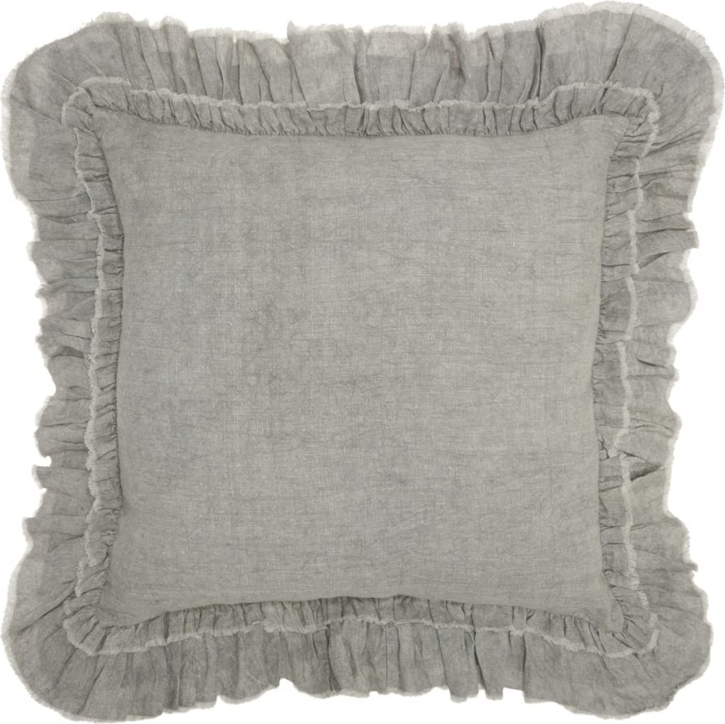 HomeRoots Grey Linen Dainty Ruffle Edged Light Gray Throw Pillow