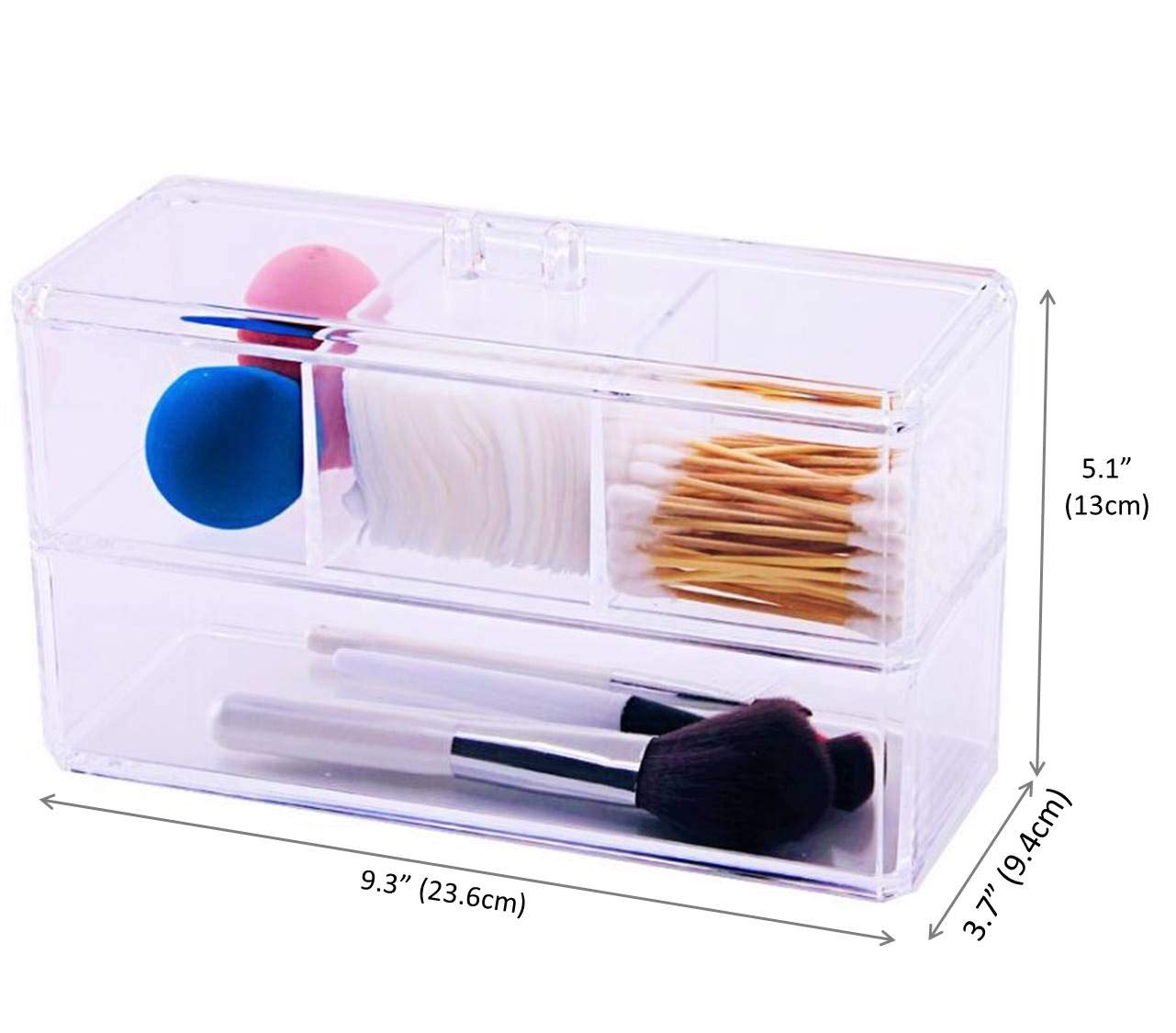 Kw Collection Square Acrylic Cotton Ball Pads Gauze Swab Holder Organizer Q-Tip Dispenser Storage Canister Bathroom Container Fl