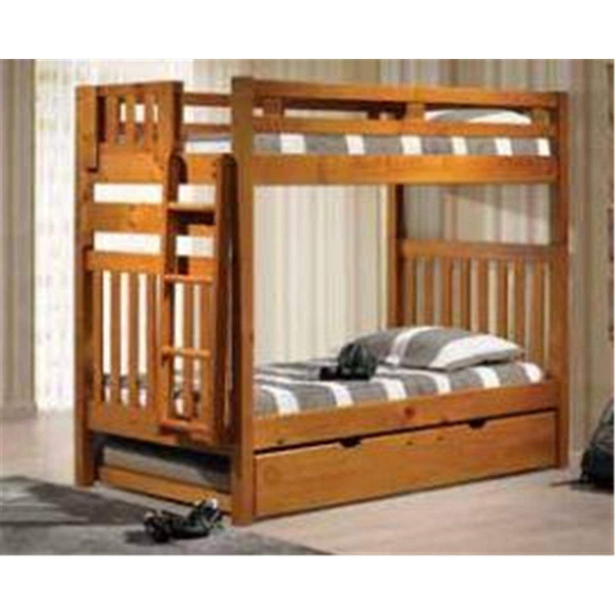 Donco Kids 200-Tth_503-H Tall Mission Bunk Bed Withtrundle, Twin/Twin/Twin, Honey