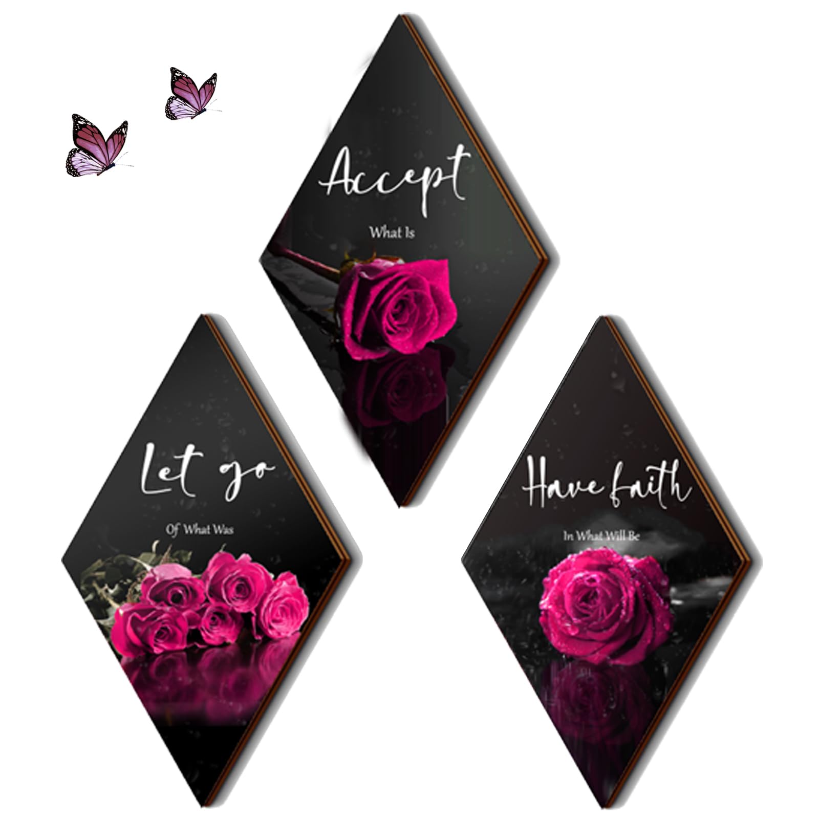 3 Pcs Pink Wall Decor Pink Rose Bathroom Decor Farmhouse Pink Bedroom decor Inspirational Wood Office Wall Art with Accept Let G