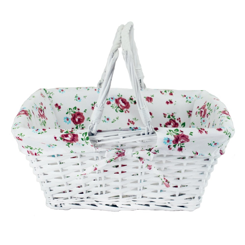 Wicker White Storage Gift Basket Willow Woven Picnic Basket With Double Folding Handles,Kingwillow. (White)