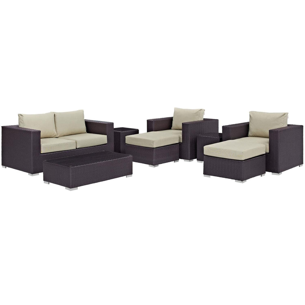 Modway Convene 8-Piece Outdoor Patio Sofa Set With Powder Coated Aluminum Frame In Espresso Beige