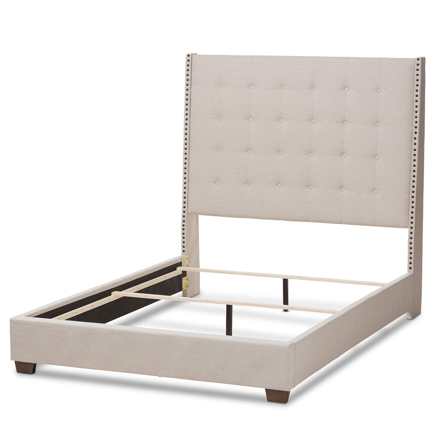 Baxton Studio Georgette Modern And Contemporary Light Beige Fabric Upholstered Queen Size Bed Beige/Queen//Contemporary/Fabric Polyester 100%&quot;/Rubber Wood/Mdf/Foam