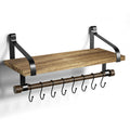 Love-KANKEI Floating Shelf Wall Shelf for Storage Rustic Wood Kitchen Spice Rack with Towel Bar and 8 Removable Hooks for Organi