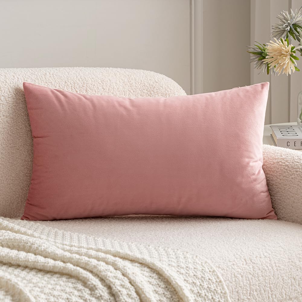 Miulee Dusty Pink Velvet Throw Pillow Cover 12 X 20 Inch Soft Decorative Pillow Cover Lumbar Cushion Case Home Decor For Spring Couch Sofa Bedroom For Valentine'S Day