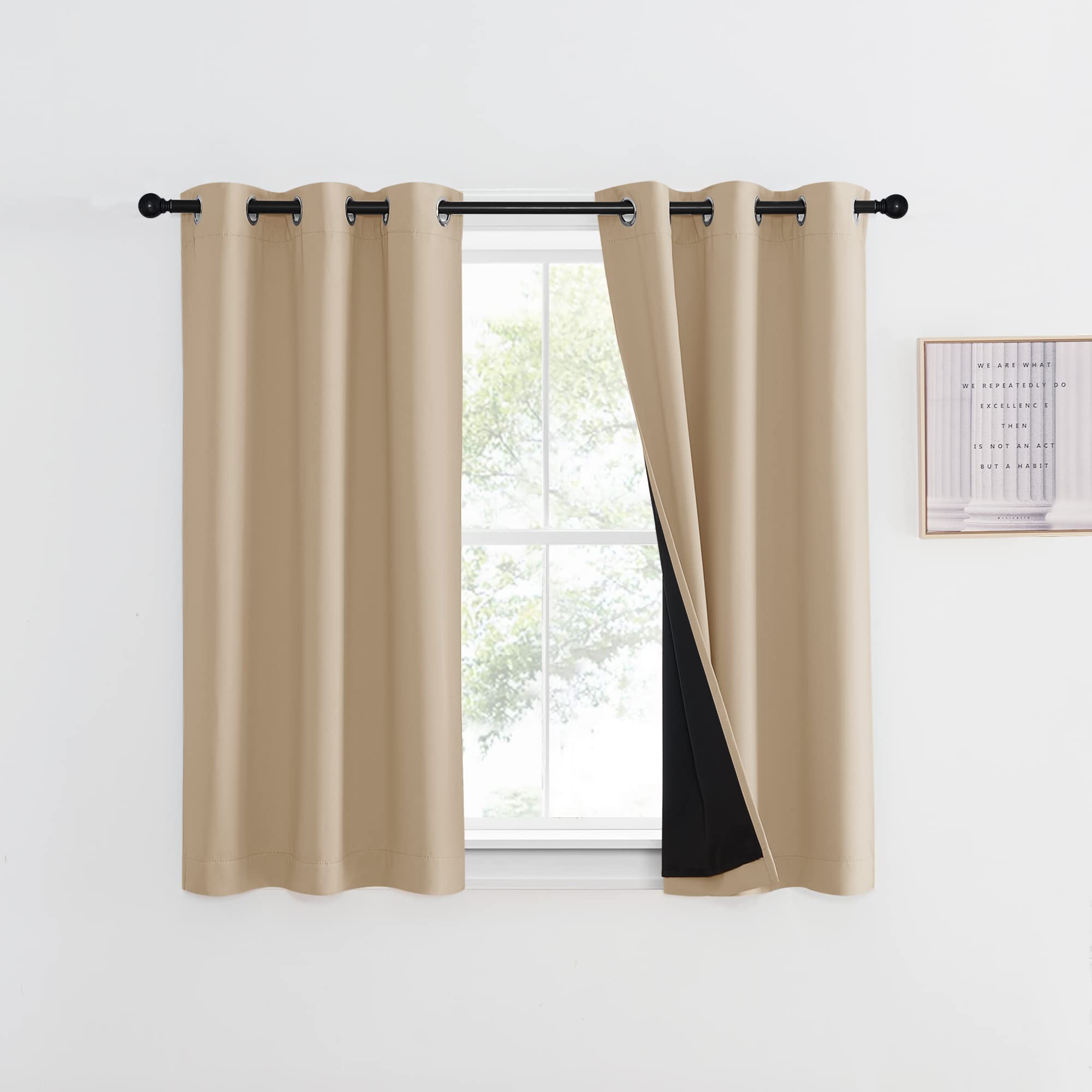 Nicetown Bedroom Full Blackout Curtain Panel For Car, Super Thick Insulated Window Cover, Complete Blackout Drapery With Black L