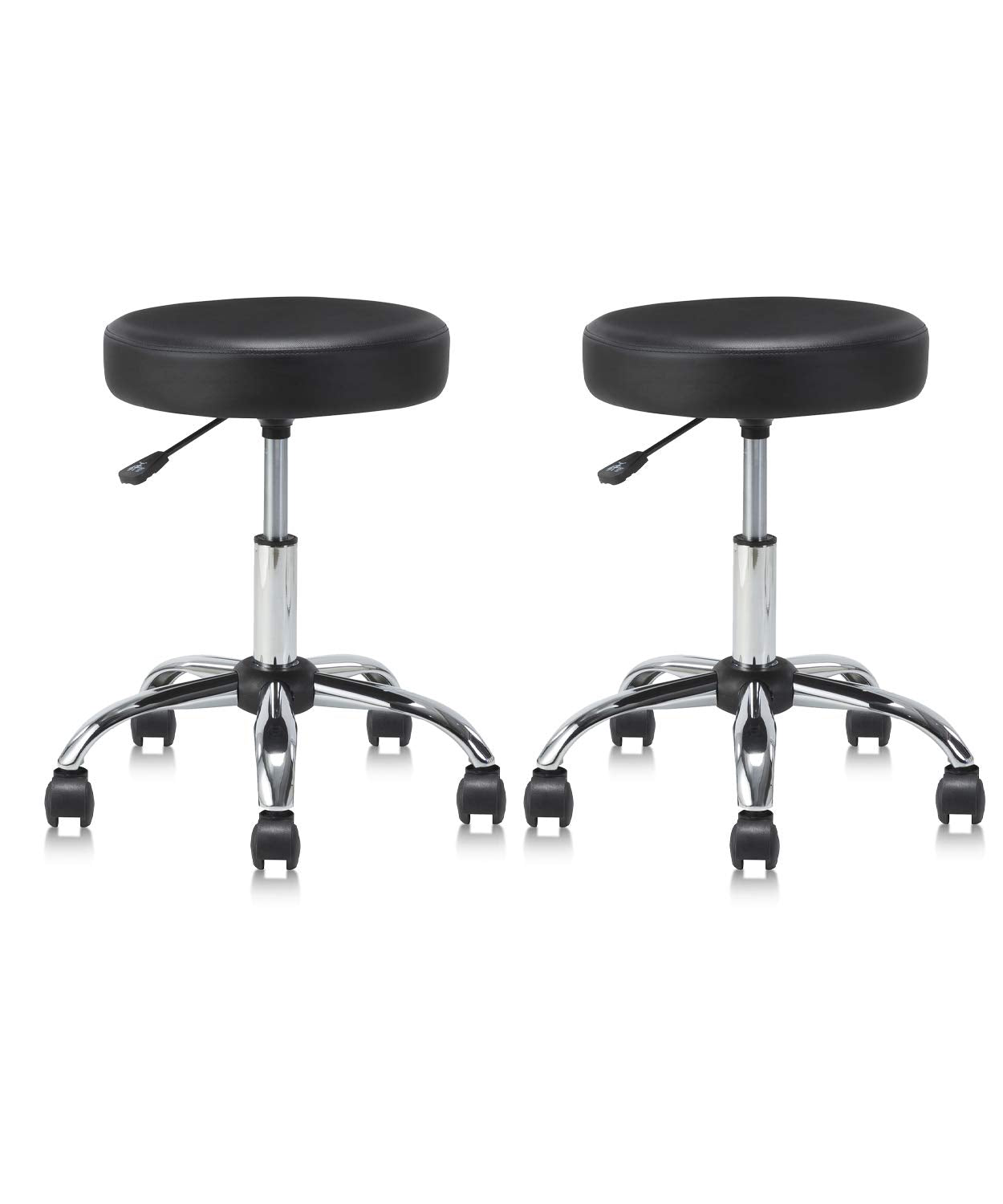 KLASIKA Set of 2 Round Rolling Stool Swivel with Wheels Adjustable Height Heavy Duty Wide Seat Drafting Stool Chair for Office S