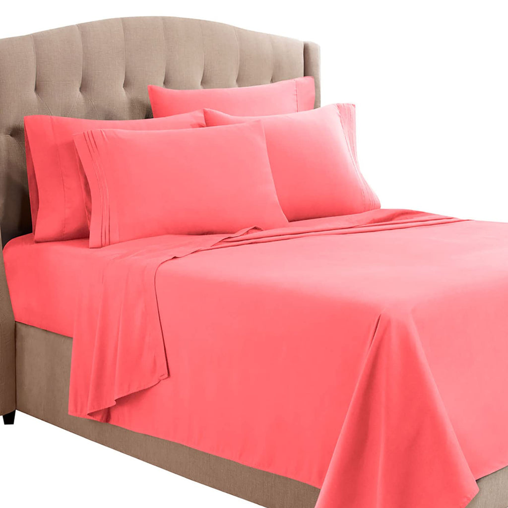 Clara Clark Twin Xl Sheets, 5 Piece Set - Hotel Luxury Sheets For Twin Xl Size Bed, Super Soft Bedding Sheets & Pillowcases, Twin Xl Size Sheets, Coral Pink