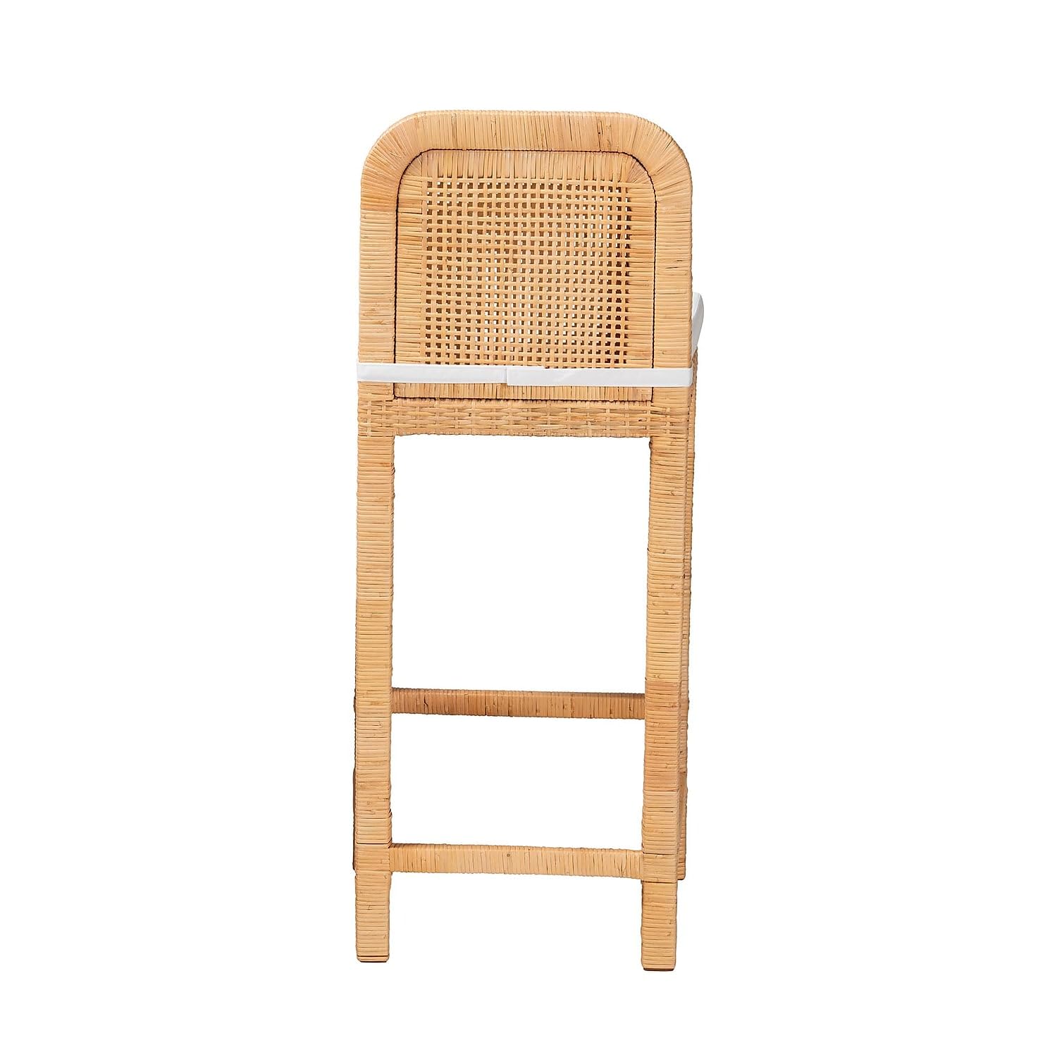 Baxton Studio Zariah Bohemian Rattan Bar Stool, White/Natural Brown (233-13172-HiT)